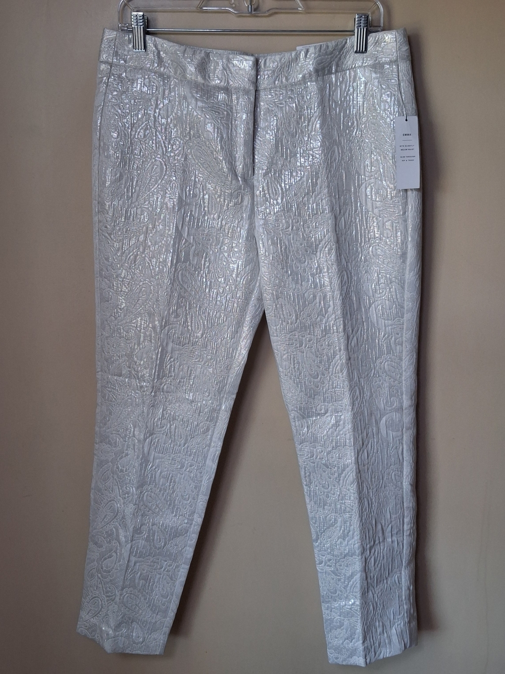 Liz Claiborne NWT Emma Ivory & Silver Jacquard Ankle Pants; Size 6 (Orig. $48)